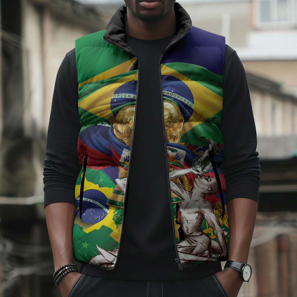 Personalized Brazil Haiti 2026 World Football Sleeveless Puffer Jacket Come On Boys