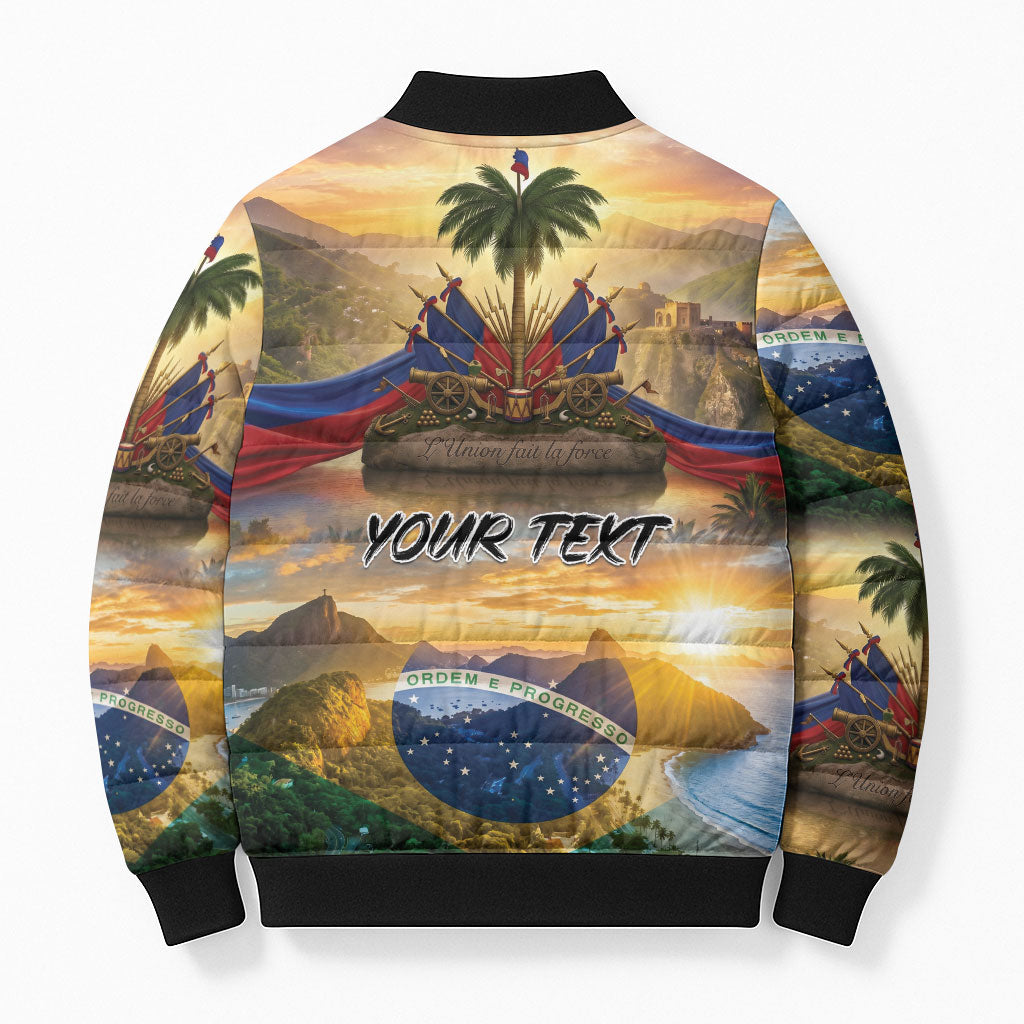 Personalized Brazil Haiti Bomber Puffer Jacket Heritage Landscape