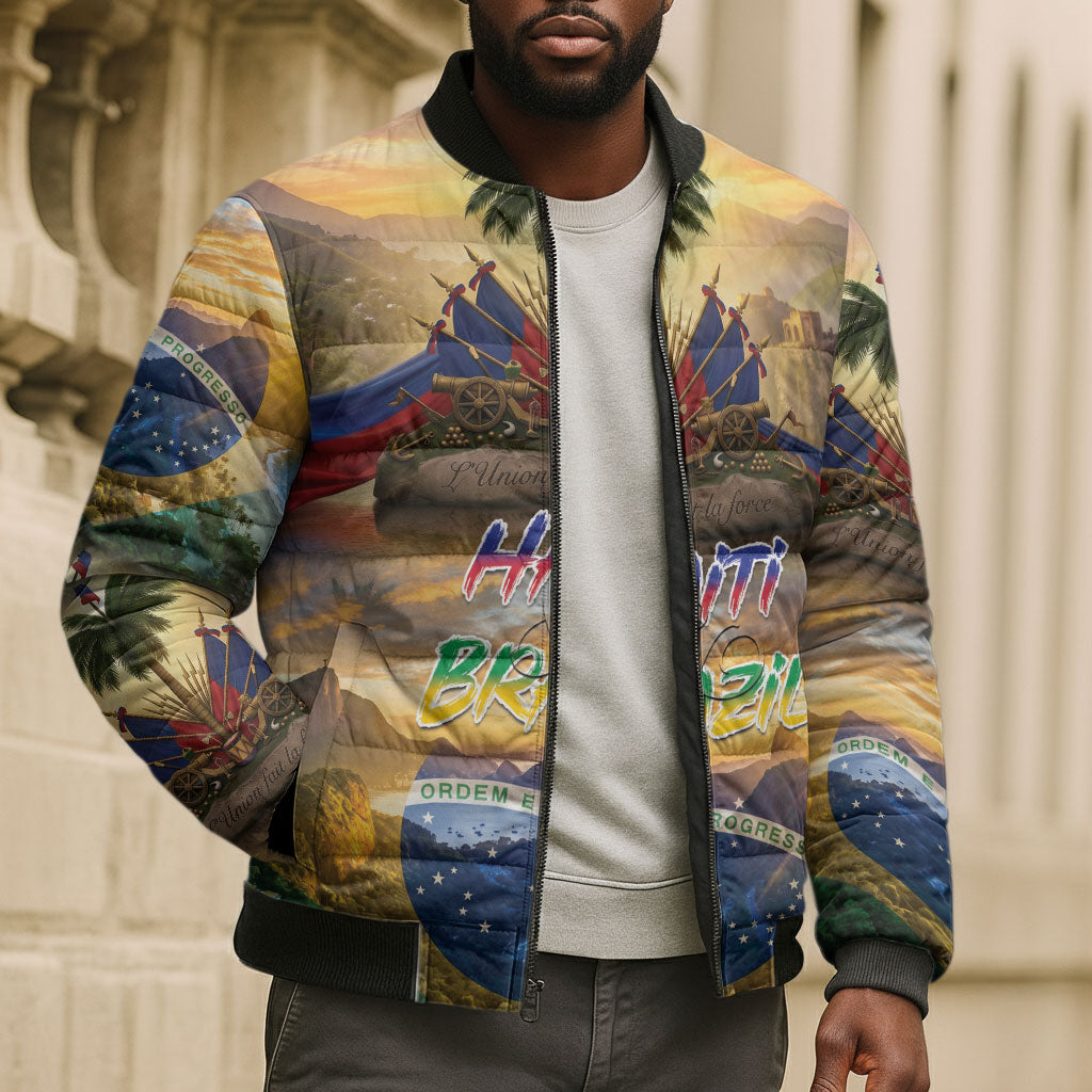 Personalized Brazil Haiti Bomber Puffer Jacket Heritage Landscape