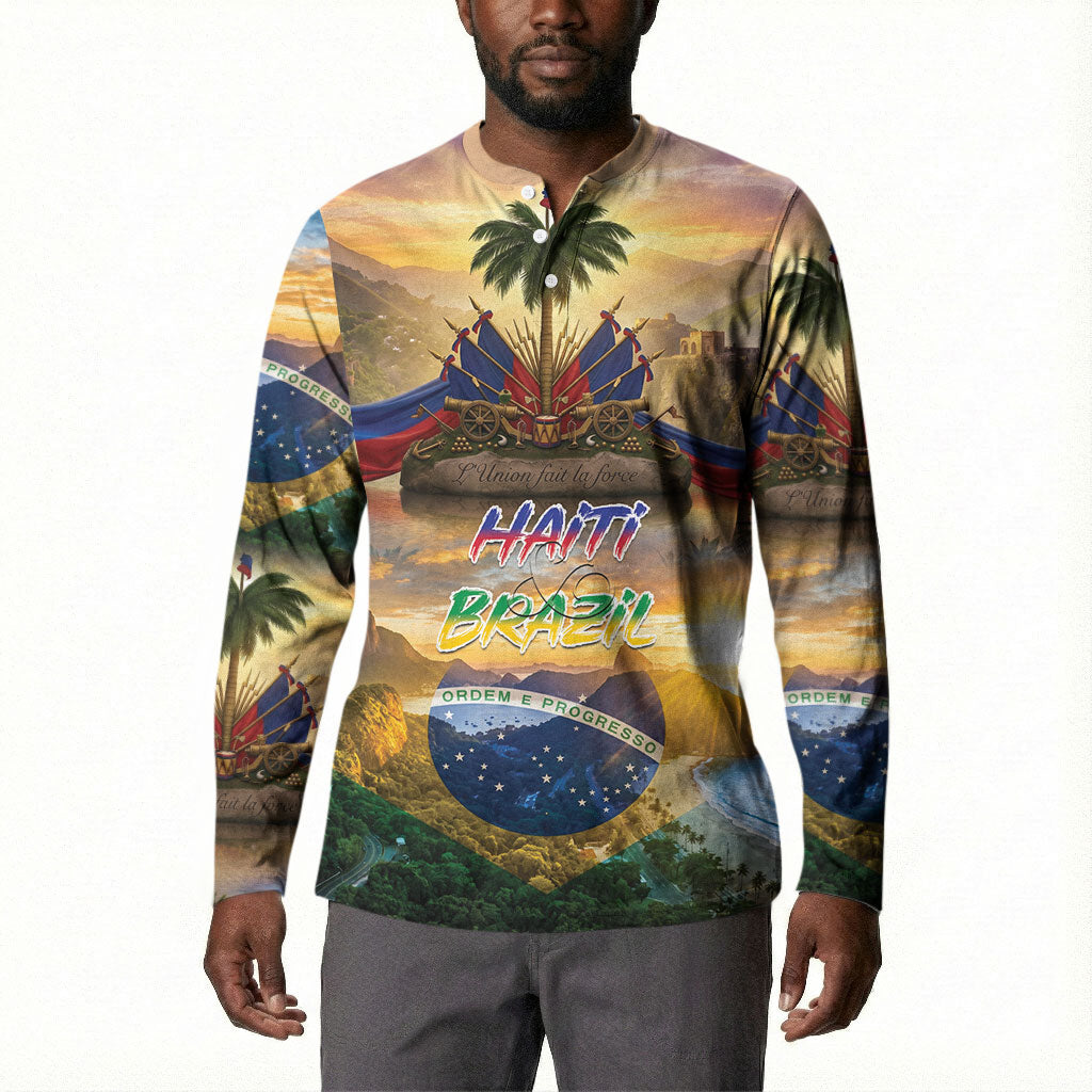 Personalized Brazil Haiti Button Sweatshirt Heritage Landscape