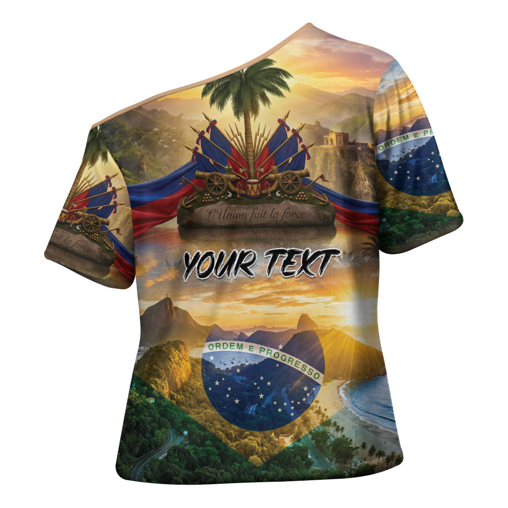 Personalized Brazil Haiti Cross Shoulder Shirt Heritage Landscape