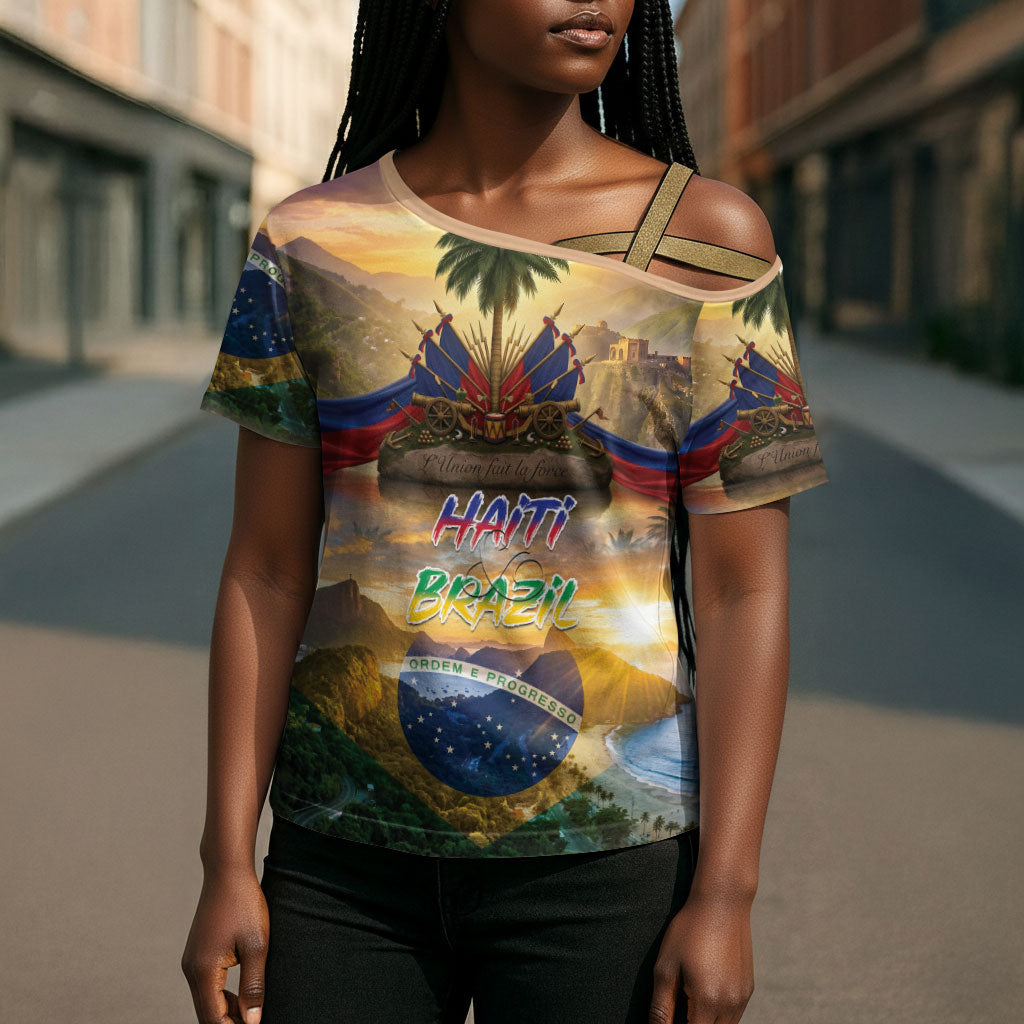Personalized Brazil Haiti Cross Shoulder Shirt Heritage Landscape