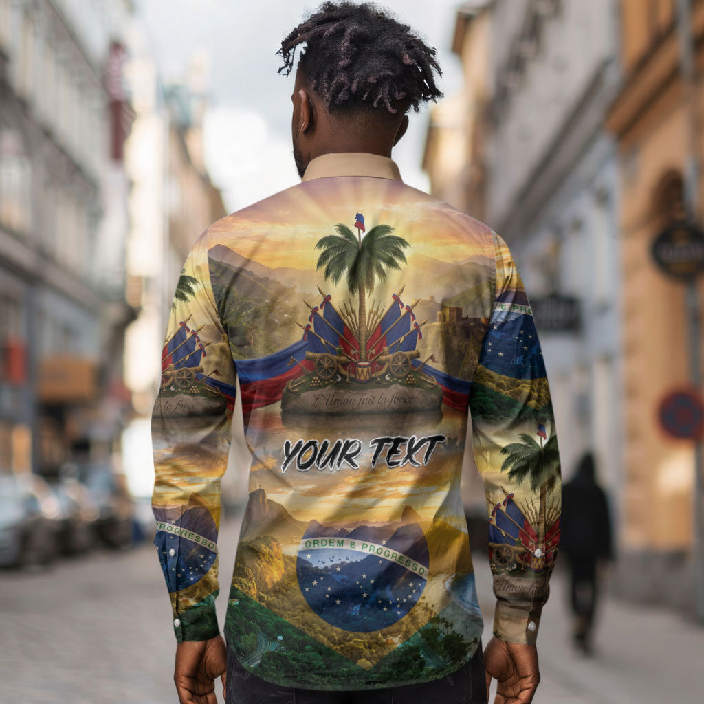 Personalized Brazil Haiti Long Sleeve Button Shirt Heritage Landscape