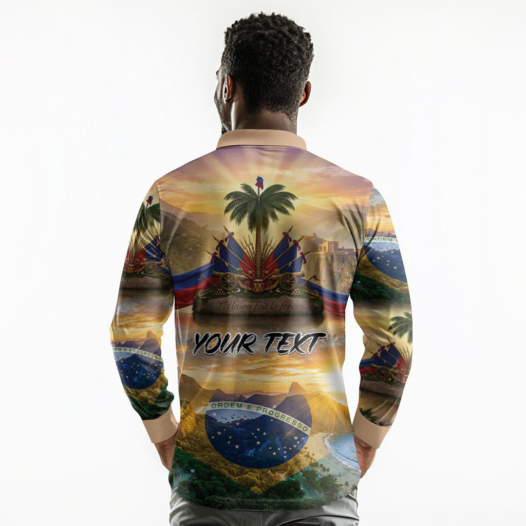Personalized Brazil Haiti Long Sleeve Polo Shirt Heritage Landscape