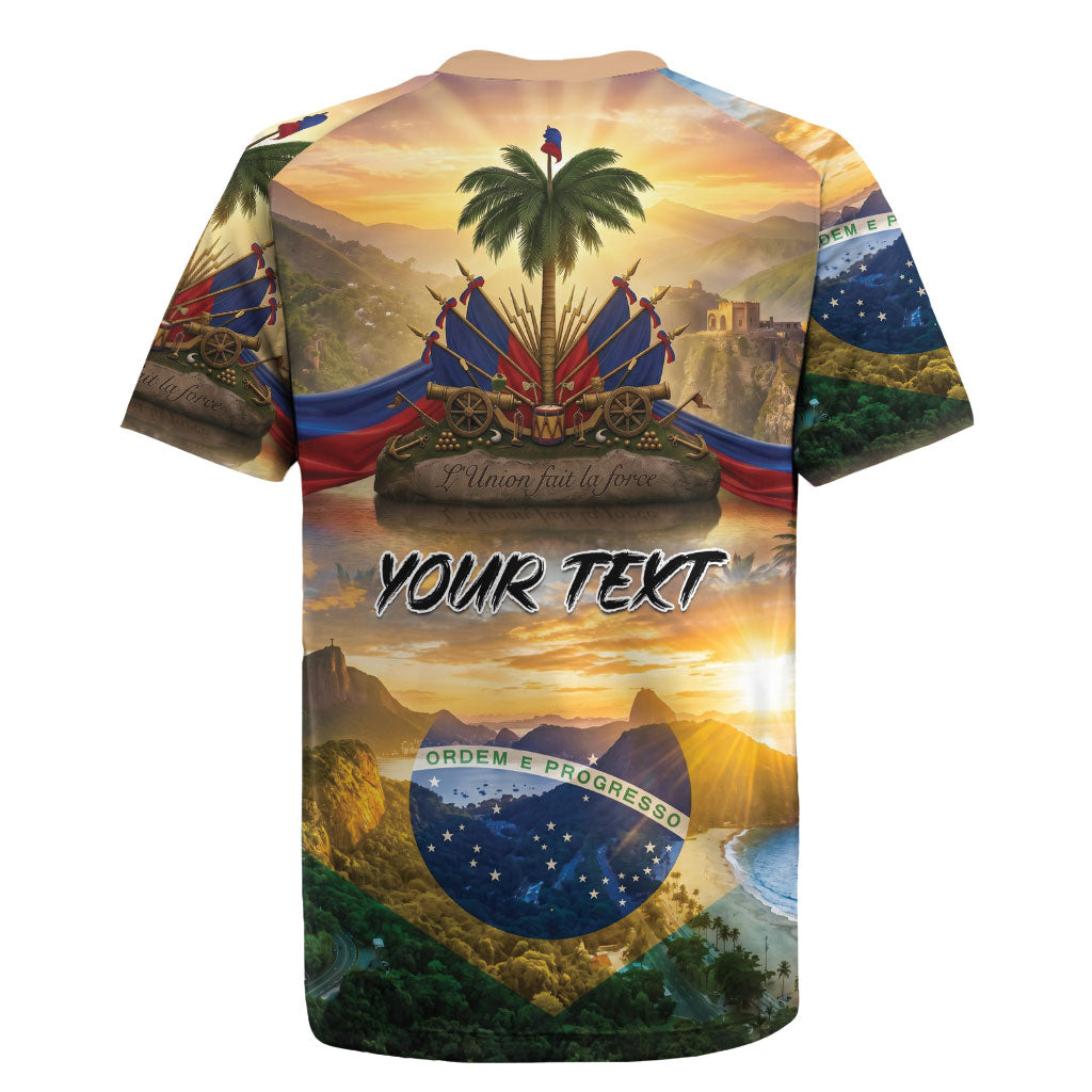 Personalized Brazil Haiti Rugby Jersey Heritage Landscape