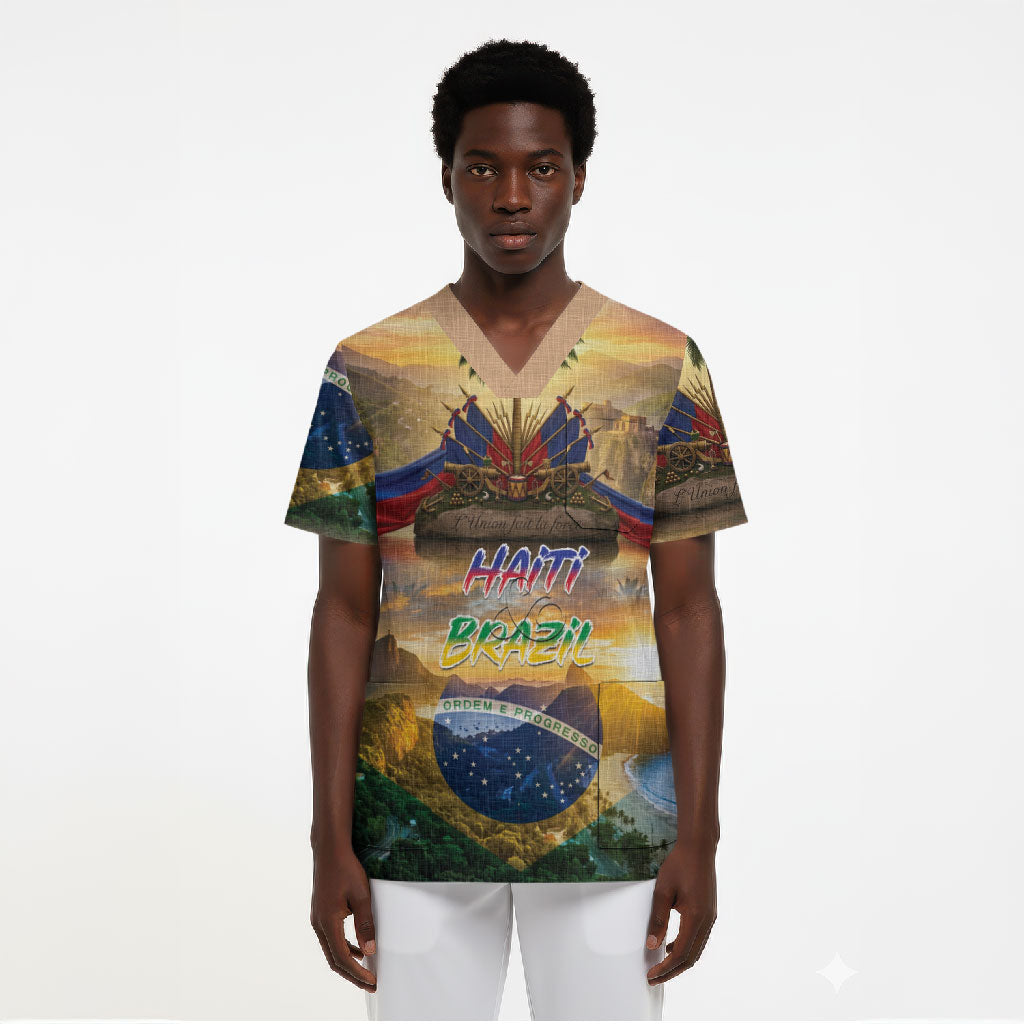Personalized Brazil Haiti Scrub Top Heritage Landscape