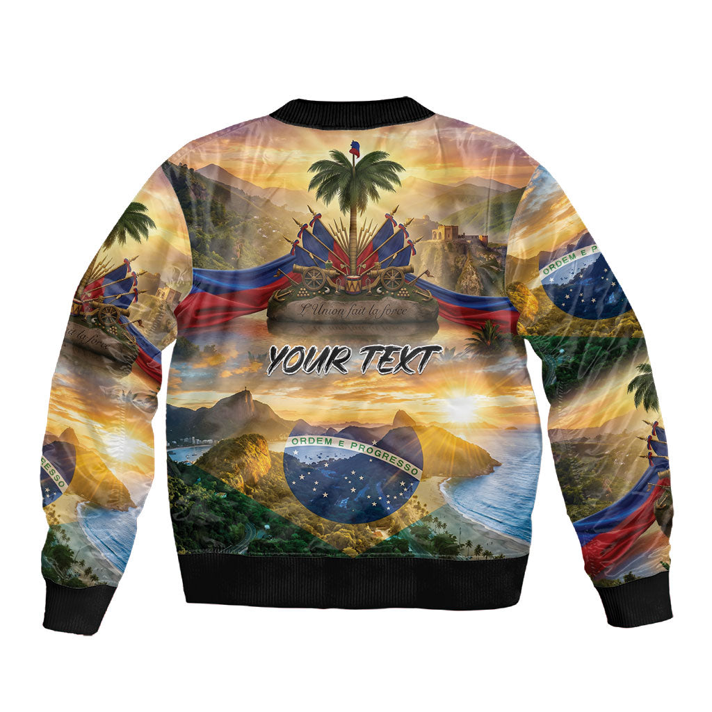 Personalized Brazil Haiti Sleeve Zip Bomber Jacket Heritage Landscape