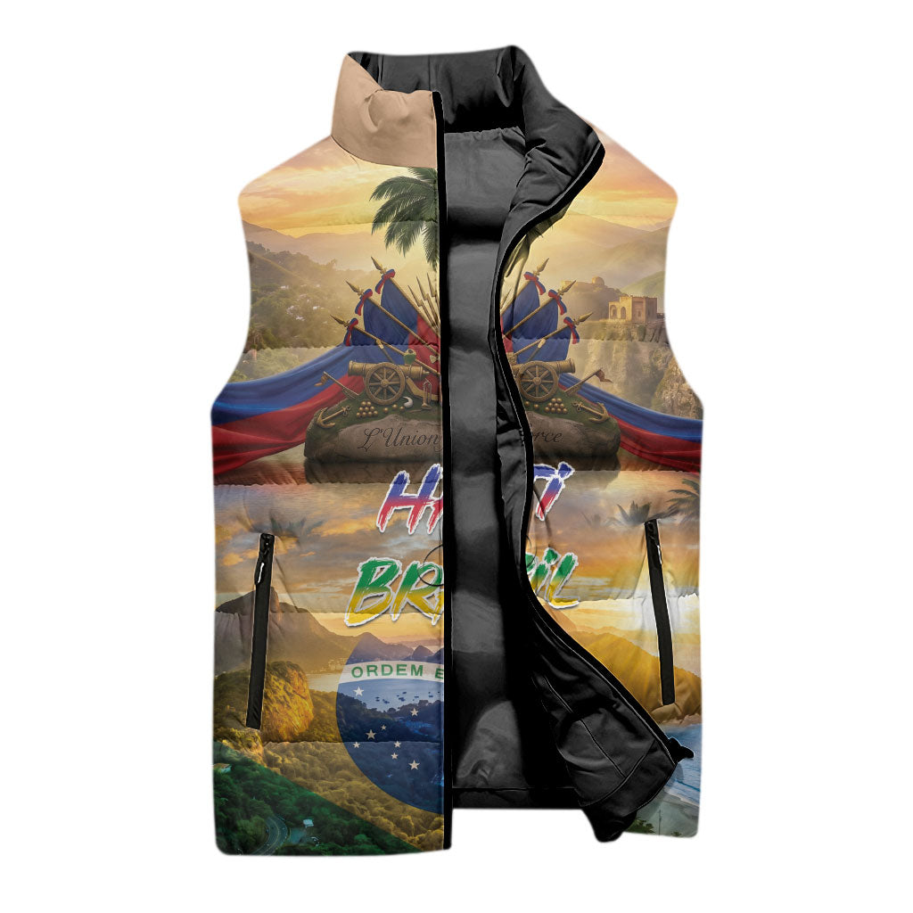 Personalized Brazil Haiti Sleeveless Puffer Jacket Heritage Landscape