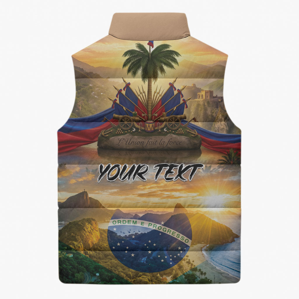 Personalized Brazil Haiti Sleeveless Puffer Jacket Heritage Landscape