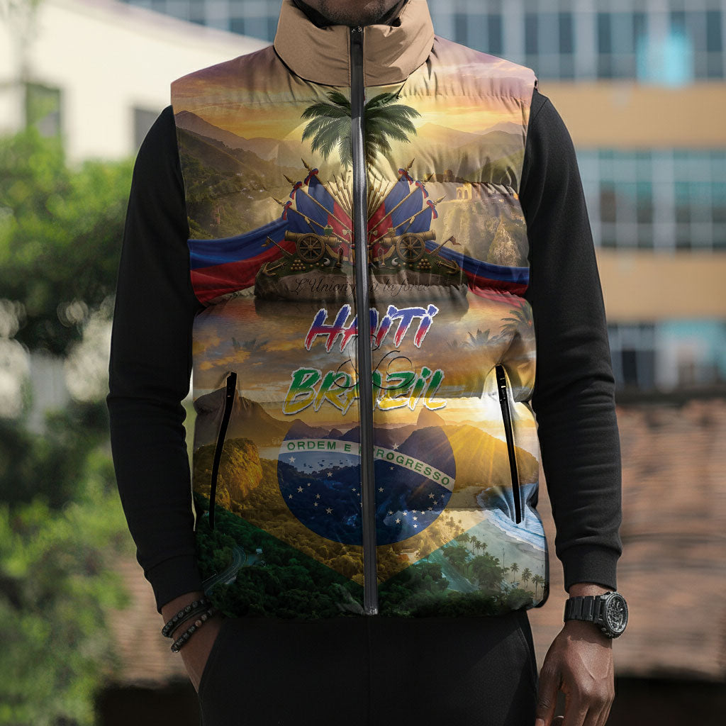 Personalized Brazil Haiti Sleeveless Puffer Jacket Heritage Landscape