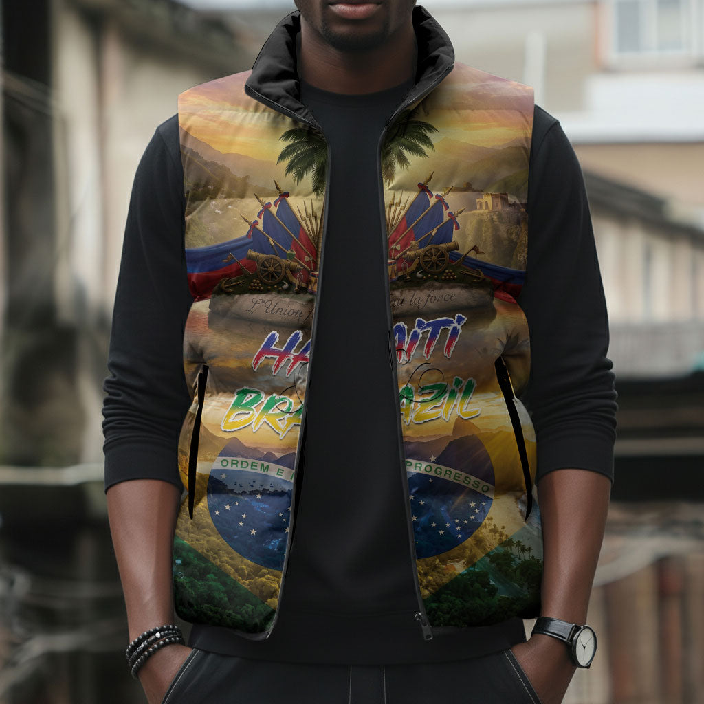 Personalized Brazil Haiti Sleeveless Puffer Jacket Heritage Landscape