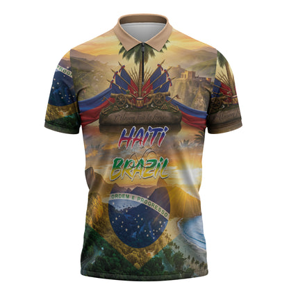 Personalized Brazil Haiti Zipper Polo Shirt Heritage Landscape