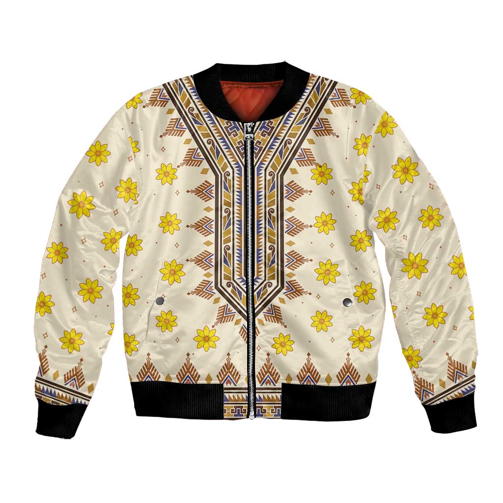 Enkutatash Dashiki Adey Abeba Pattern Bomber Jacket
