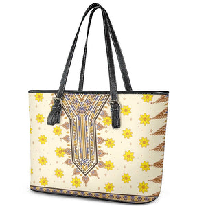 Enkutatash Dashiki Adey Abeba Pattern Leather Tote Bag