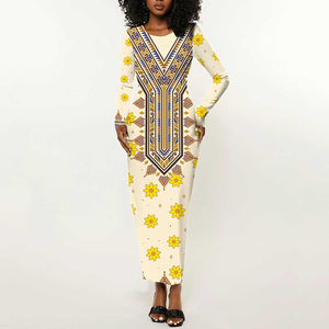 Enkutatash Dashiki Adey Abeba Pattern Long Sleeve Bodycon Dress