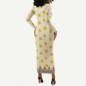 Enkutatash Dashiki Adey Abeba Pattern Long Sleeve Bodycon Dress