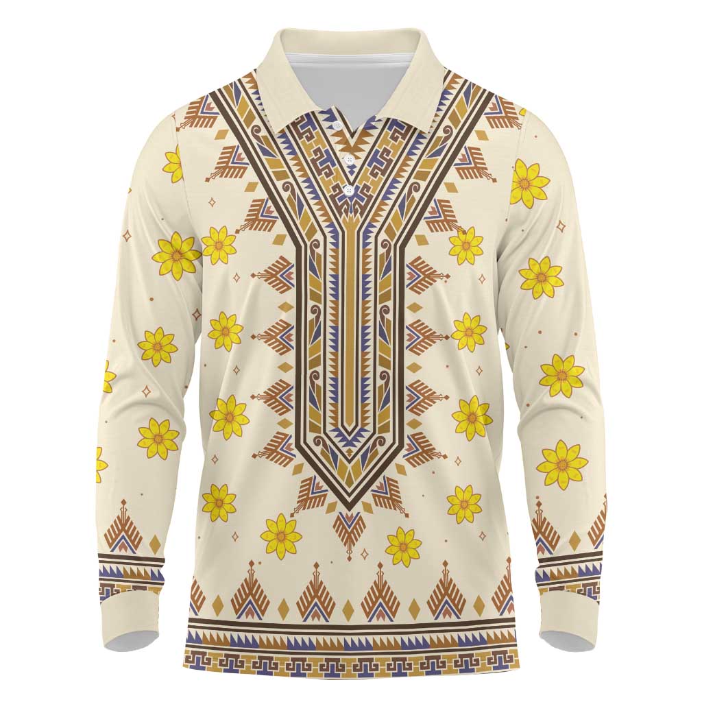 Enkutatash Dashiki Adey Abeba Pattern Long Sleeve Polo Shirt