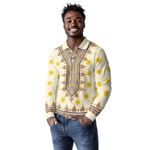 Enkutatash Dashiki Adey Abeba Pattern Long Sleeve Polo Shirt