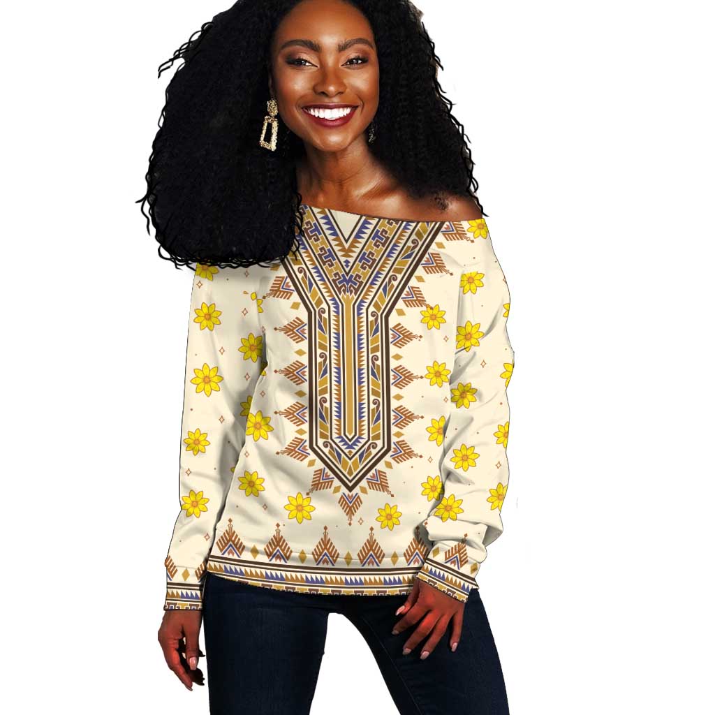 Enkutatash Dashiki Adey Abeba Pattern Off Shoulder Sweater