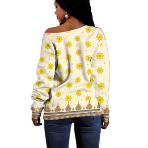 Enkutatash Dashiki Adey Abeba Pattern Off Shoulder Sweater