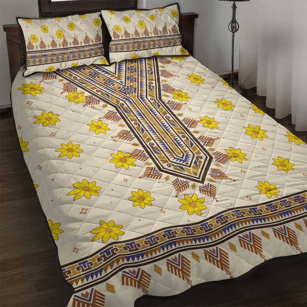 Enkutatash Dashiki Adey Abeba Pattern Quilt Bed Set