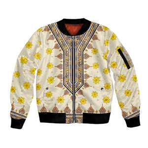 Enkutatash Dashiki Adey Abeba Pattern Sleeve Zip Bomber Jacket