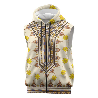 Enkutatash Dashiki Adey Abeba Pattern Sleeveless Zip Hoodie - African Pride