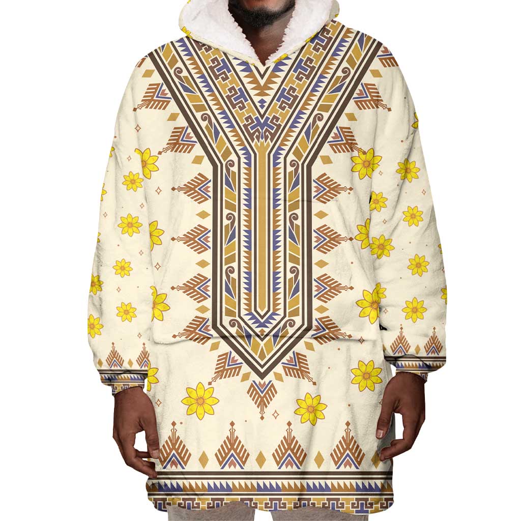 Enkutatash Dashiki Adey Abeba Pattern Wearable Blanket Hoodie