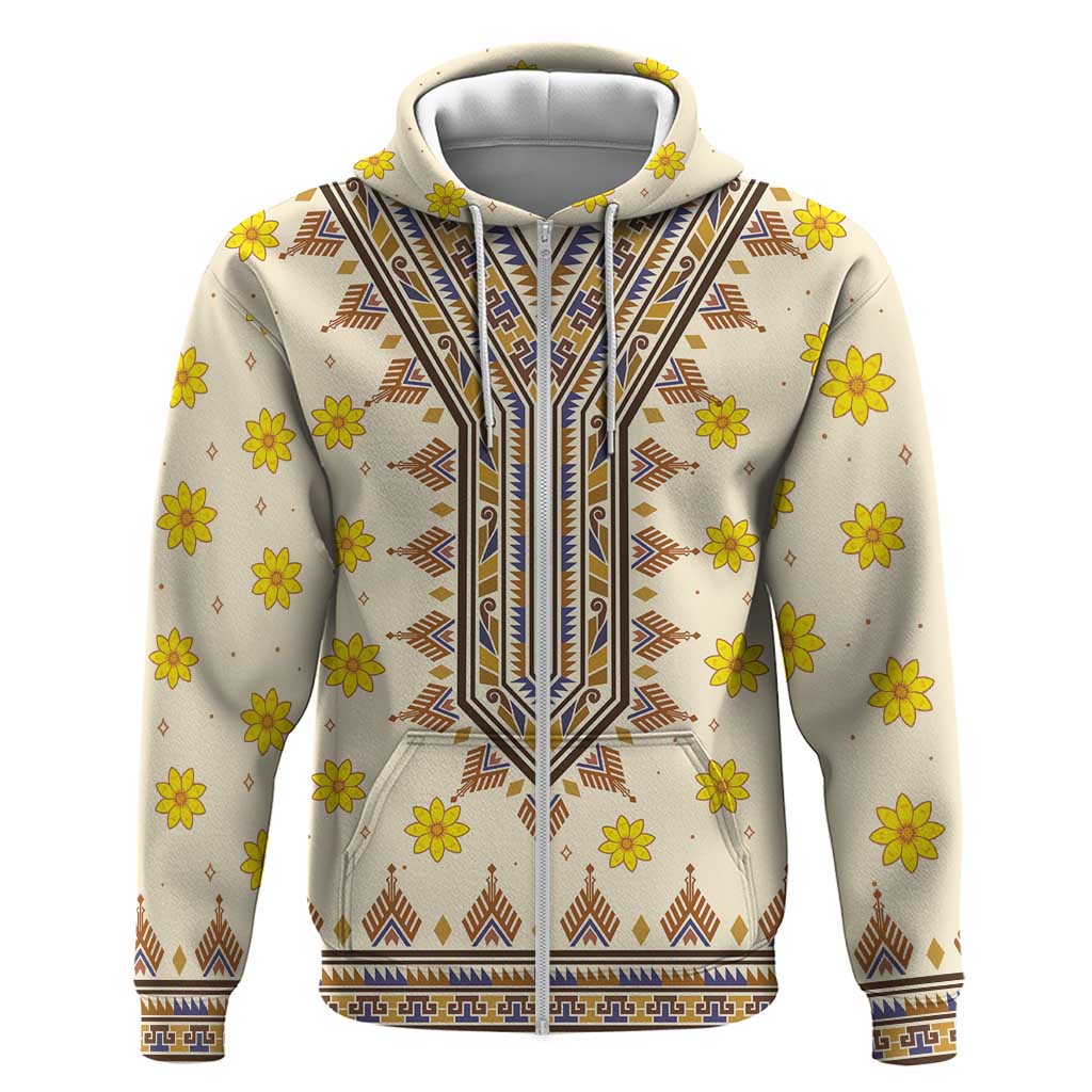 Enkutatash Dashiki Adey Abeba Pattern Zip Hoodie