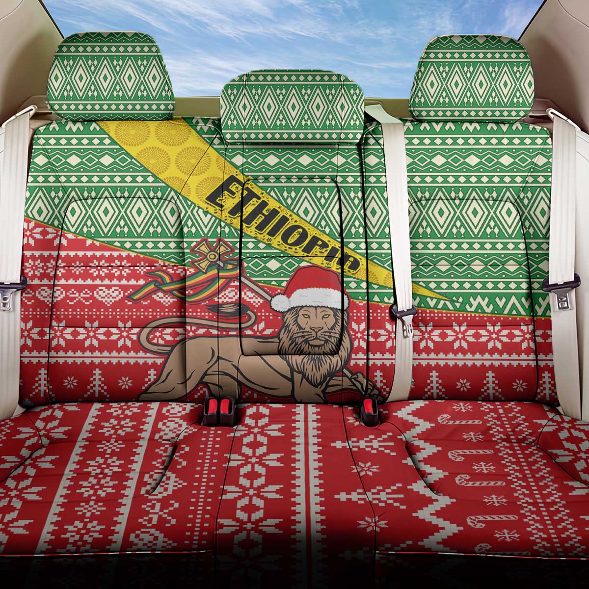 Ethiopia Christmas Back Car Seat Cover - Melkam Gena with African Pattern