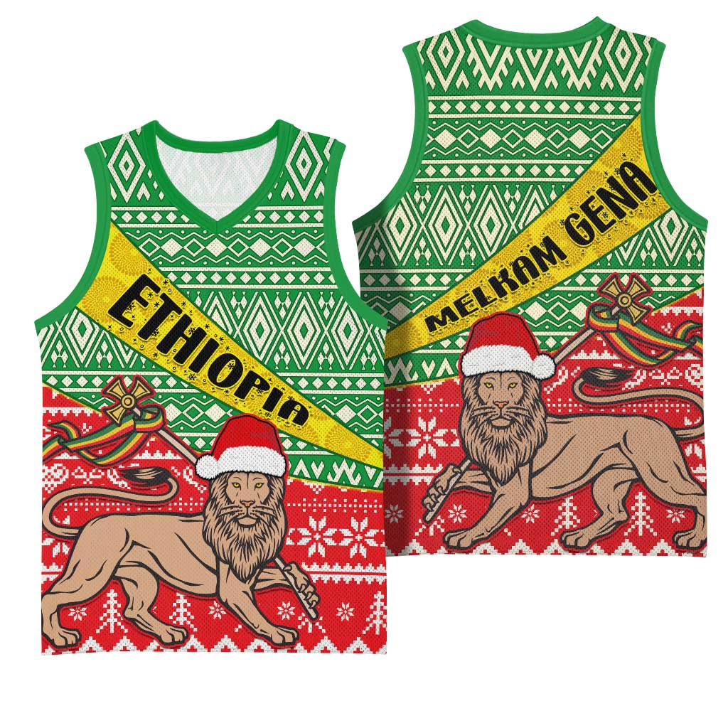 Ethiopia Christmas Basketball Jersey - Melkam Gena with African Pattern LT01