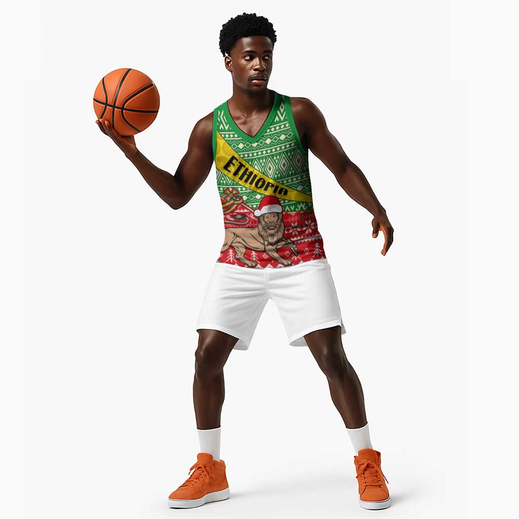 Ethiopia Christmas Basketball Jersey - Melkam Gena with African Pattern LT01