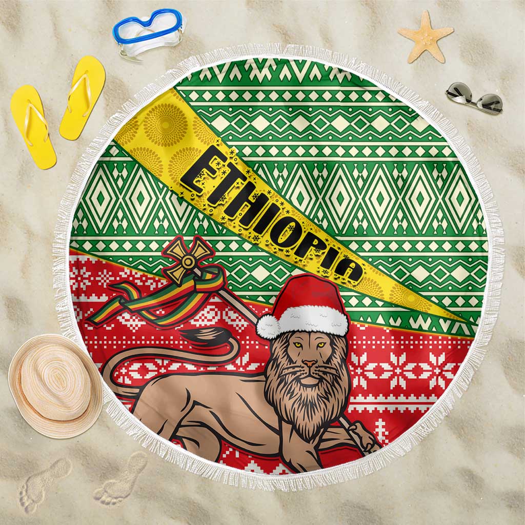 Ethiopia Christmas Beach Blanket - Melkam Gena with African Pattern