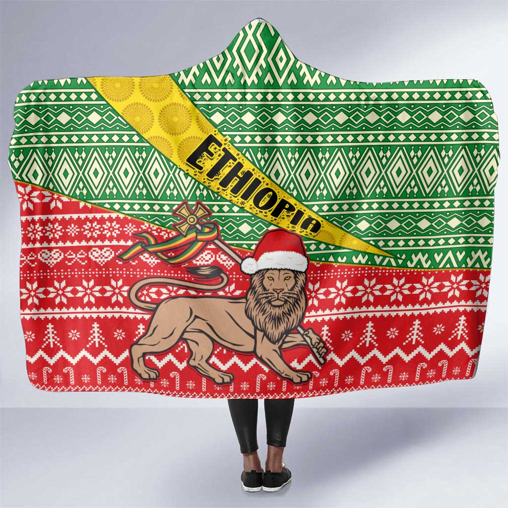 Ethiopia Christmas Hooded Blanket - Melkam Gena with African Pattern