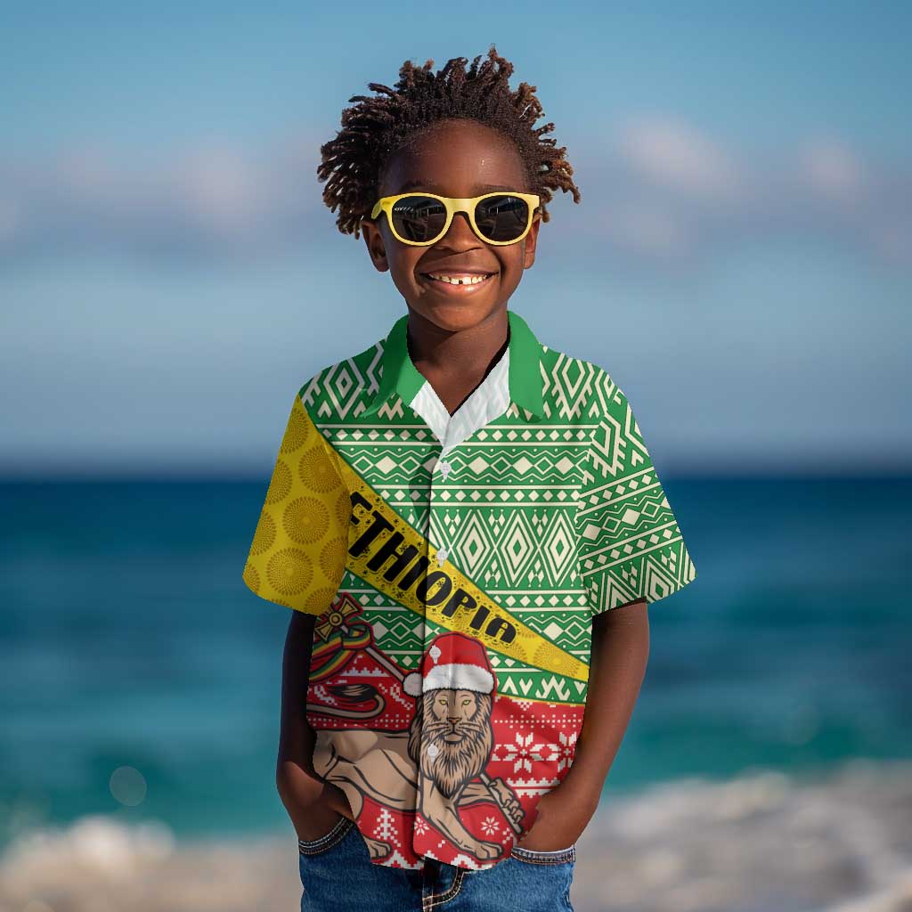 Ethiopia Christmas Kid Hawaiian Shirt - Melkam Gena with African Pattern