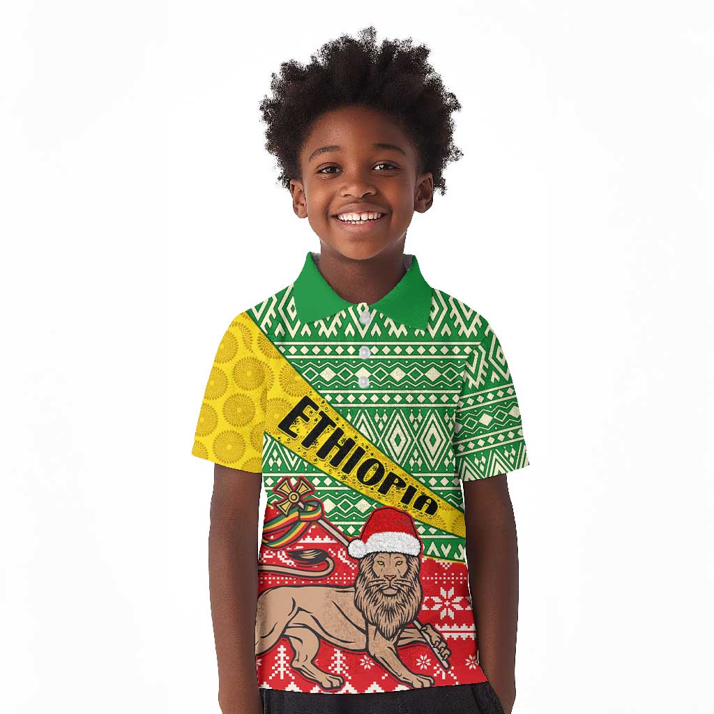 Ethiopia Christmas Kid Polo Shirt - Melkam Gena with African Pattern