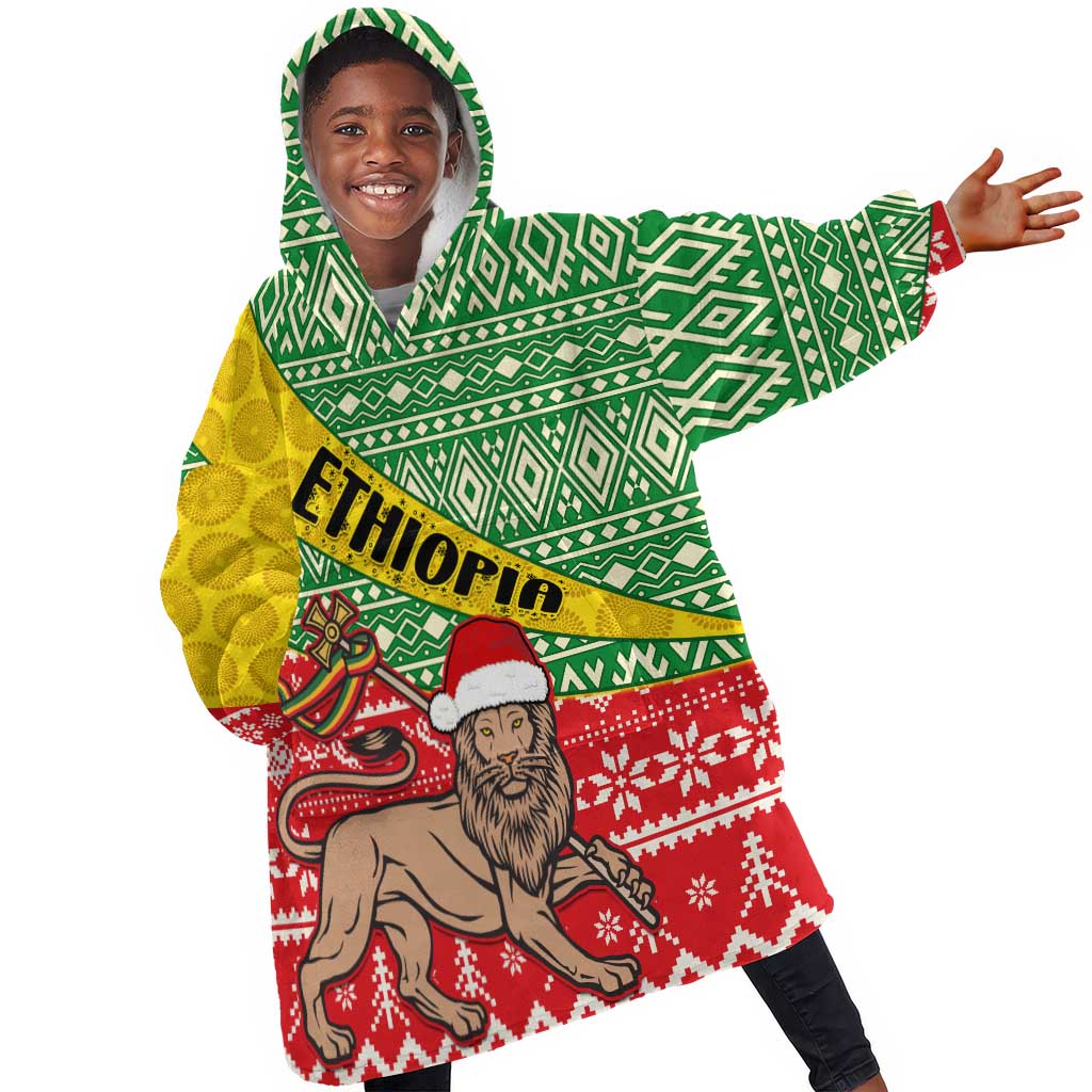 Ethiopia Christmas KId Wearable Blanket Hoodie - Melkam Gena with African Pattern