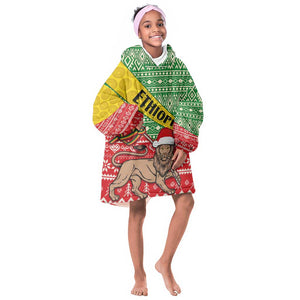 Ethiopia Christmas KId Wearable Blanket Hoodie - Melkam Gena with African Pattern