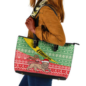 Ethiopia Christmas Leather Tote Bag - Melkam Gena with African Pattern