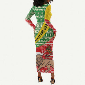 Ethiopia Christmas Long Sleeve Bodycon Dress - Melkam Gena with African Pattern