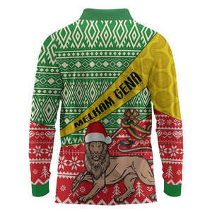 Ethiopia Christmas Long Sleeve Polo Shirt - Melkam Gena with African Pattern