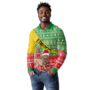 Ethiopia Christmas Long Sleeve Polo Shirt - Melkam Gena with African Pattern