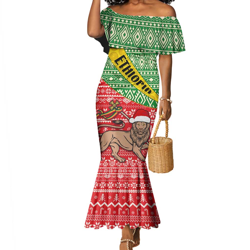 Ethiopia Christmas Mermaid Dress - Melkam Gena with African Pattern