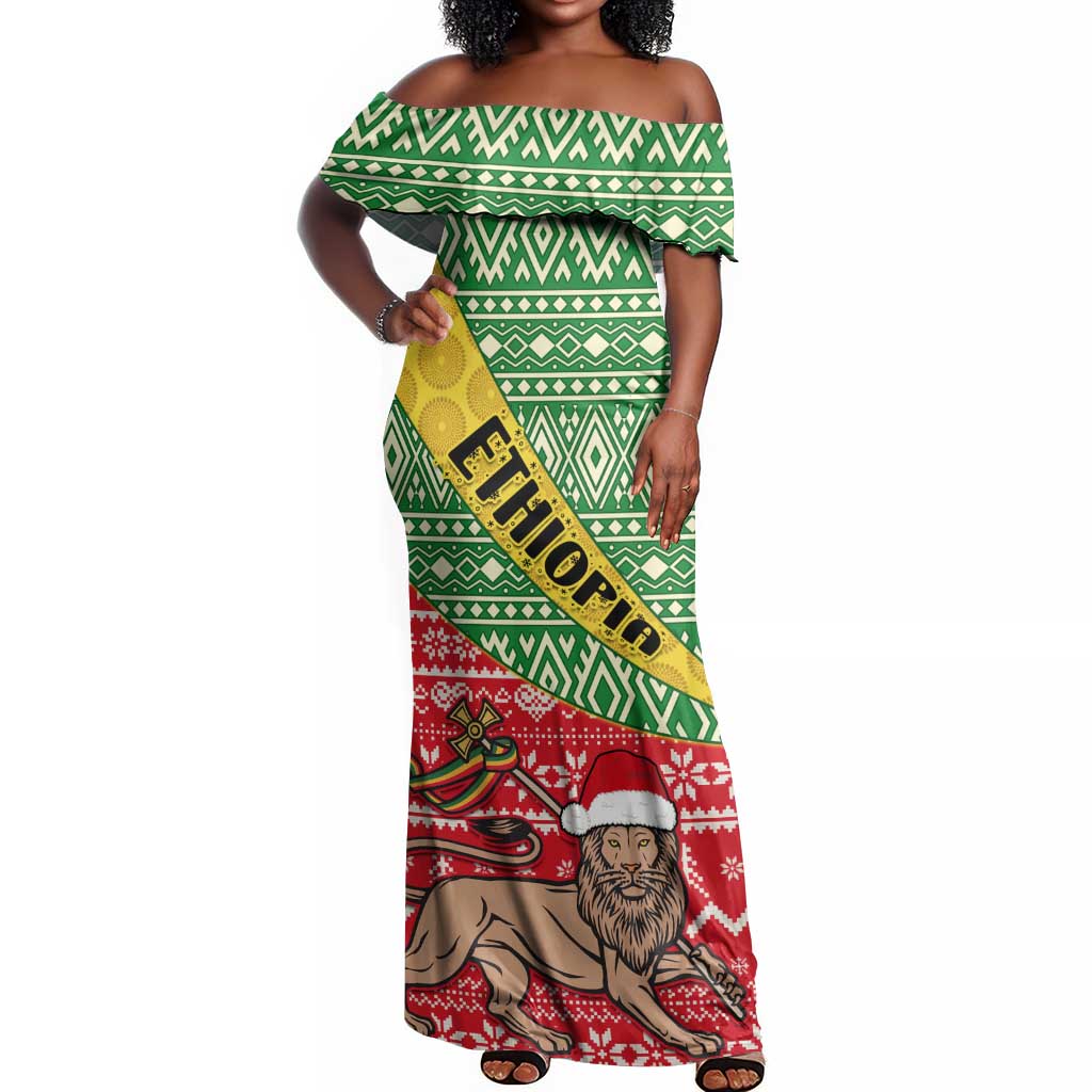 Ethiopia Christmas Off Shoulder Maxi Dress - Melkam Gena with African Pattern