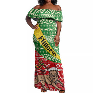 Ethiopia Christmas Off Shoulder Maxi Dress - Melkam Gena with African Pattern