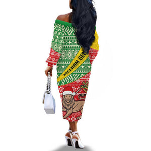 Ethiopia Christmas Off The Shoulder Long Sleeve Dress - Melkam Gena with African Pattern