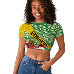 Ethiopia Christmas Raglan Cropped T shirt - Melkam Gena with African Pattern