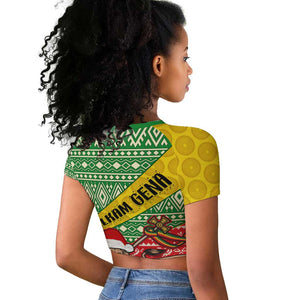 Ethiopia Christmas Raglan Cropped T shirt - Melkam Gena with African Pattern