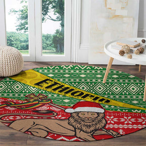 Ethiopia Christmas Round Carpet - Melkam Gena with African Pattern