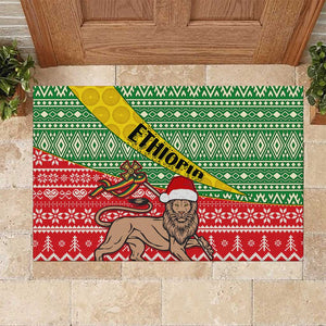 Ethiopia Christmas Rubber Doormat - Melkam Gena with African Pattern